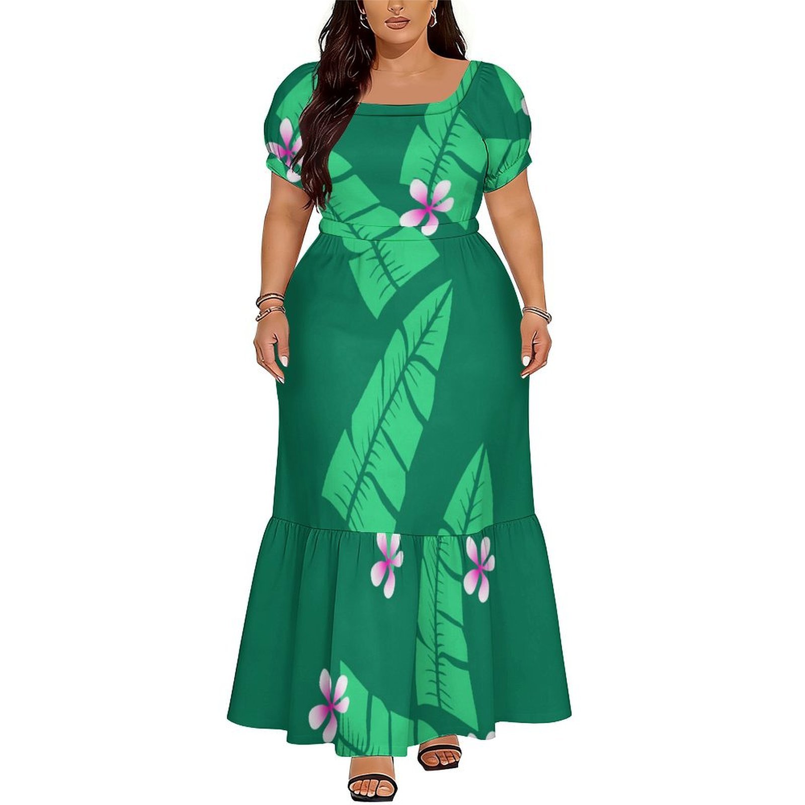 ポリネシア・サモア島風の快適な女性用半袖ハイウエストロングド - Ethnic Style Dresses のレビューと価格
