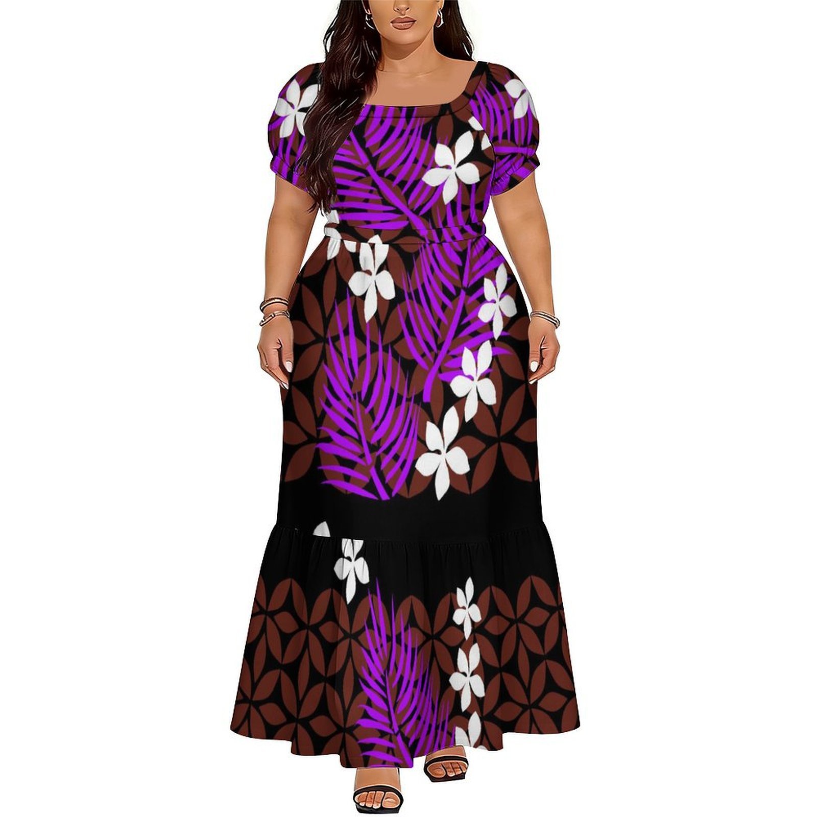ポリネシア・サモア島風の快適な女性用半袖ハイウエストロングド - Ethnic Style Dresses のレビューと価格