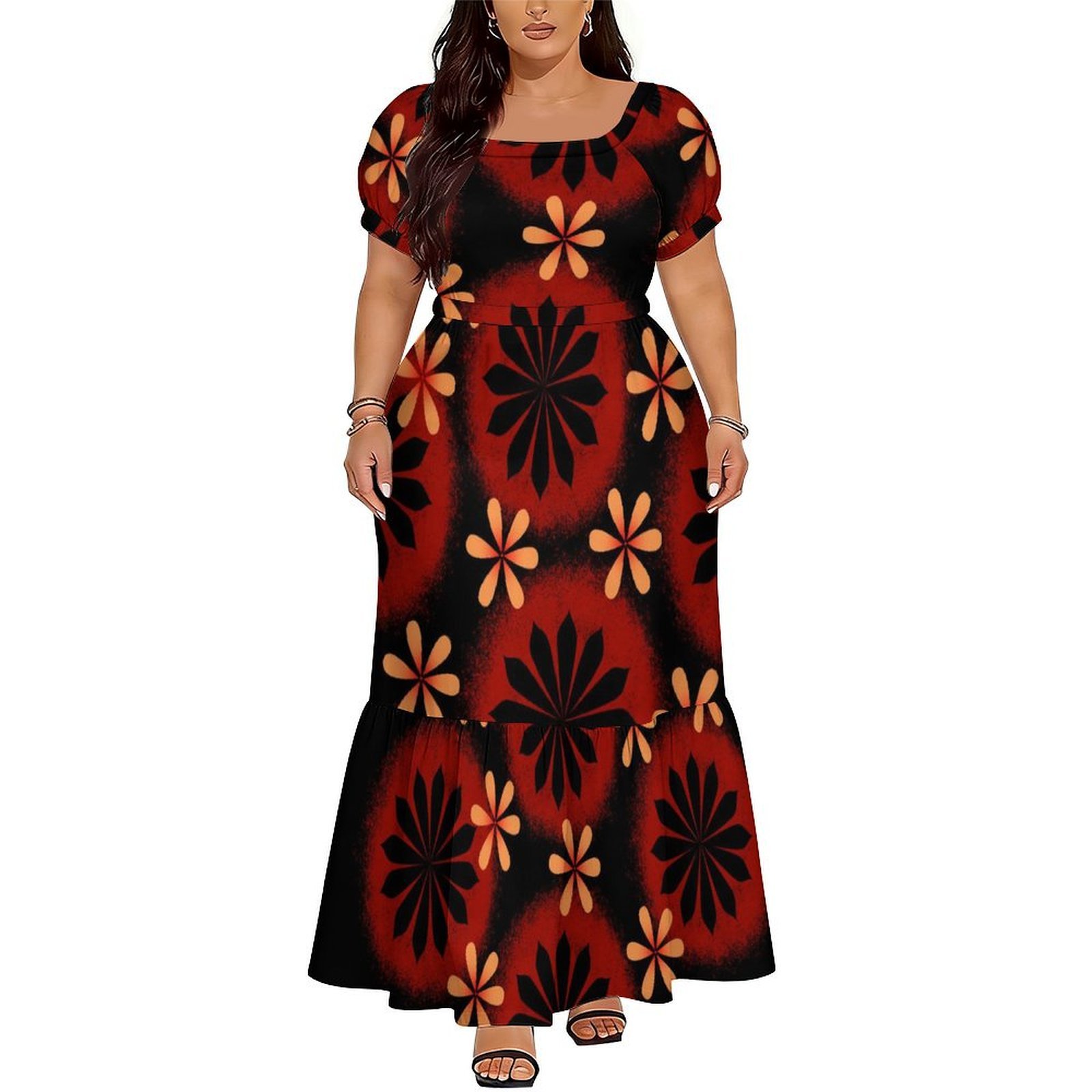 ポリネシア・サモア島風の快適な女性用半袖ハイウエストロングド - Ethnic Style Dresses のレビューと価格