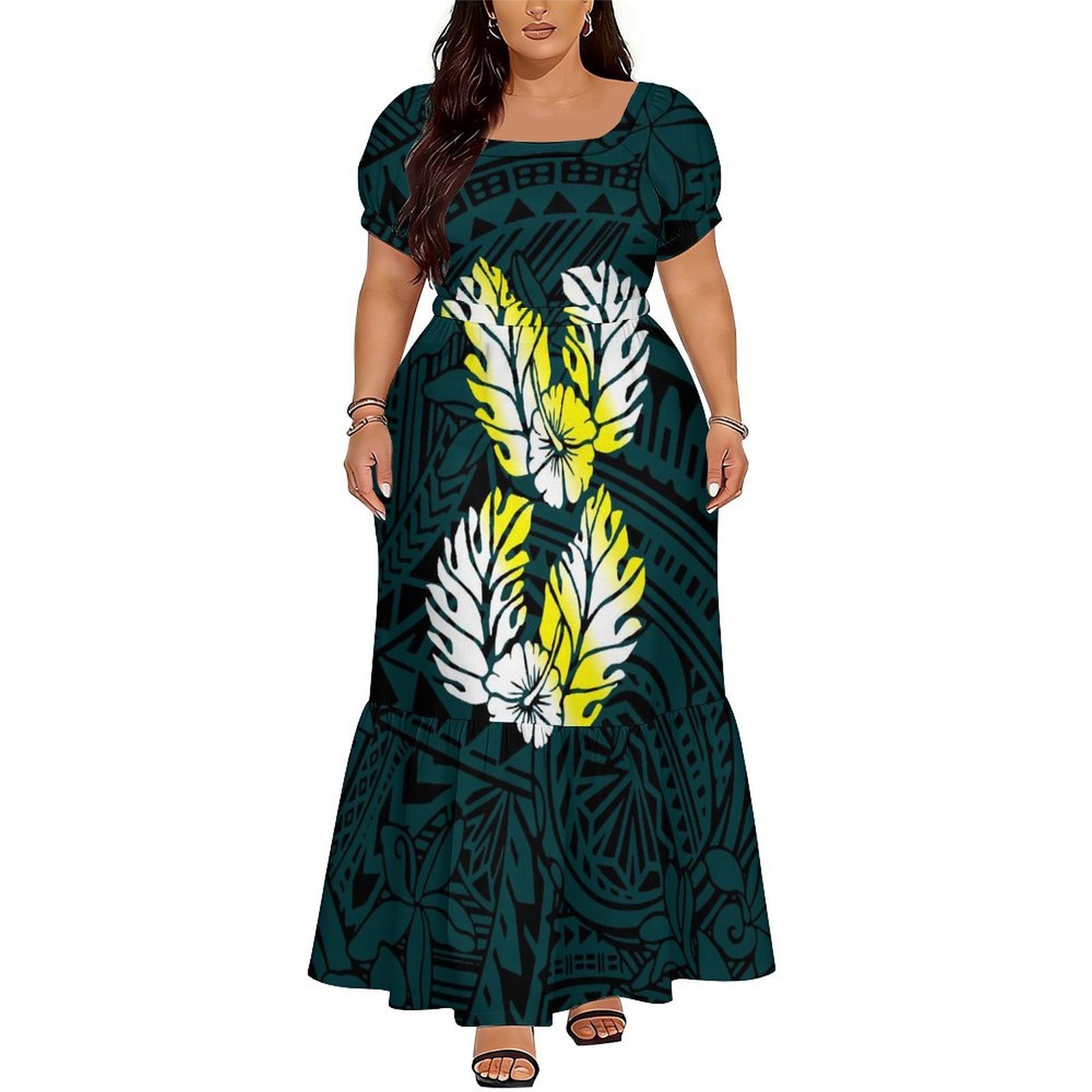 ポリネシア・サモア島風の快適な女性用半袖ハイウエストロングド - Ethnic Style Dresses のレビューと価格