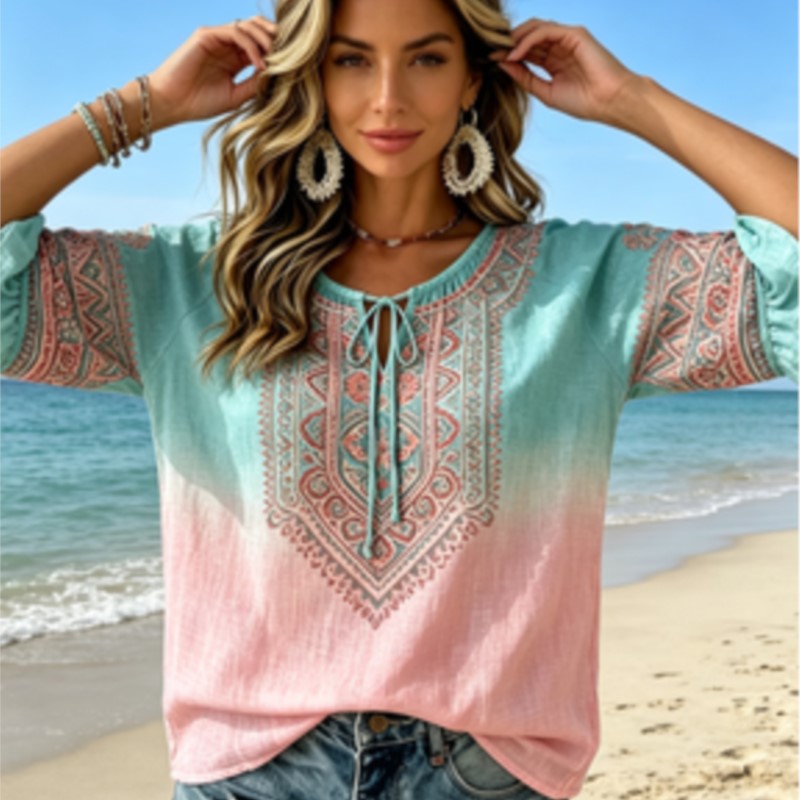 女性用 グラデーション ブルー ピンク エスニック ペイズリ - Ethnic Fashion Wear のレビューと価格